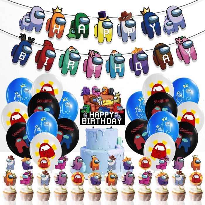 Among Us Decoration Anniversaire Jeux Video Comprend Banniere Joyeux Anniversaire 24 Inserts De Cupcakes 18 Ballons En Latex 928 Cdiscount Maison