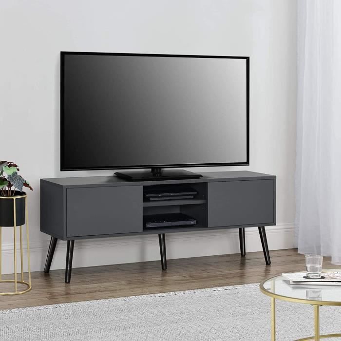 Meuble TV Eskilstuna Design Moderne Effet Béton Noir - 120 Cm Avec Portes Et Étagères