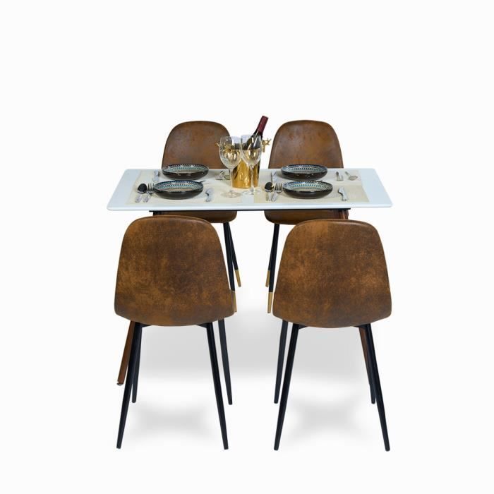 furniturer lot de 4 chaises de salle à manger en simili suede scandinave vintage rétro pour cuisine, salle à manger, salon, marron