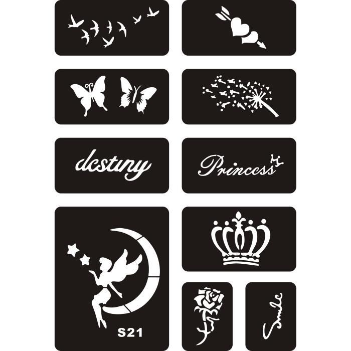 Pochoir Tatouage TS-001 A6 - Pour Acrylique, Aérographe, Spray, Réutilisable, Film 0.2mm