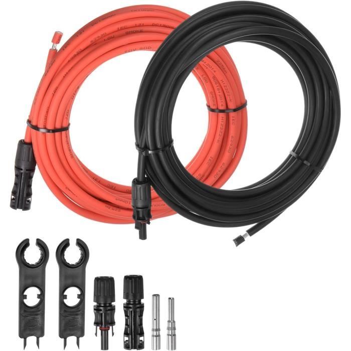 Câble Solaire 8 AWG 10mm², 3 Pieds, Cuivre étamé - Avec Connecteurs Mâle/femelle Pour Panneaux Solaires, Camping-car, Bateau