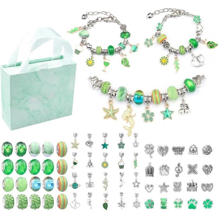 Kit 76 Pièces Fabrication Bracelets Charms - Perles Et Pendentifs DIY - Rose