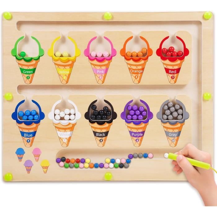 Jouet éducatif - Montessori - Labyrinthe Magnétique - 55 perles - 10 couleurs - Pour filles 3-5 ans