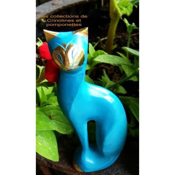 Chat En Laiton Patine Bleu Chat Assyrien Cdiscount Maison
