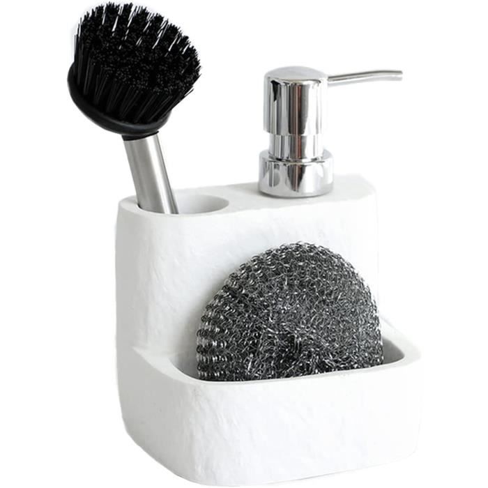 Distributeur De Savon Avec Porte-Éponge - Rechargeable 200 Ml, Noir Pour Cuisine Ou Salle De Bain