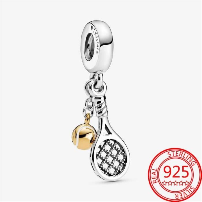 pendentif de sport en argent sterling 100 925, breloques boule de tennis en or adaptées aux bijoux de bracelet pandora [43581b1]