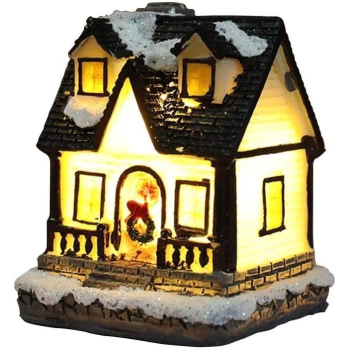 Maison De Noël En Résine Lumineuse à LED - 7.8x5.4x4.7 Cm, Piles Incluses, Décoration De Table Ou Village De Noël