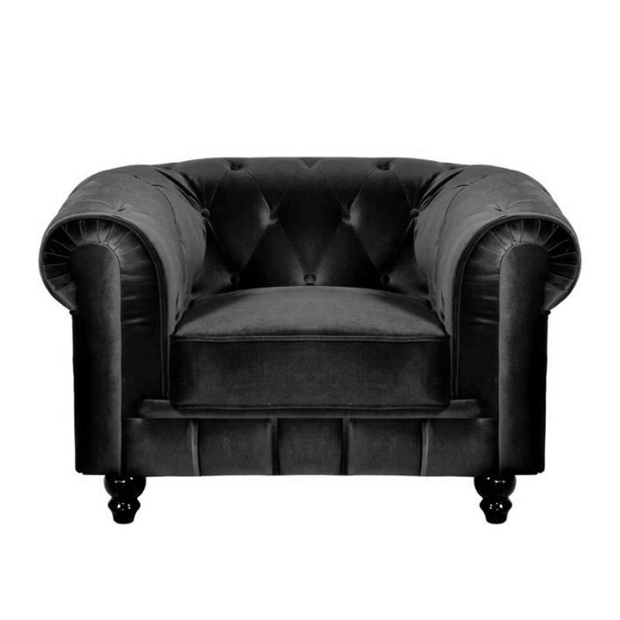 fauteuil chesterfield velours noir - chesterfield - 1 place - vintage - avec accoudoirs