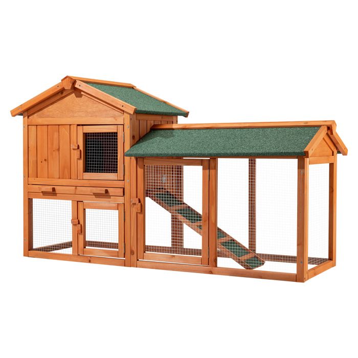 Wiltec Clapier – 1470 x 520 x 855 mm – 2 étages – Toit bitumé – Bois sapin – avec Rampe Enclos et bac amovible – Abri Cage pour ron Wiltec Clapier – 1470 x 520 x 855 mm – 2 étages – Toit bitumé – Bois sapin – avec Rampe Enclos et bac amovible – Abri Cage pour ron