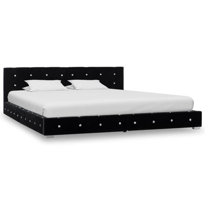 lit adulte style moderne - joli - noir velours - 160 x 200 cm - cadre de lit en fer enduit de poudre