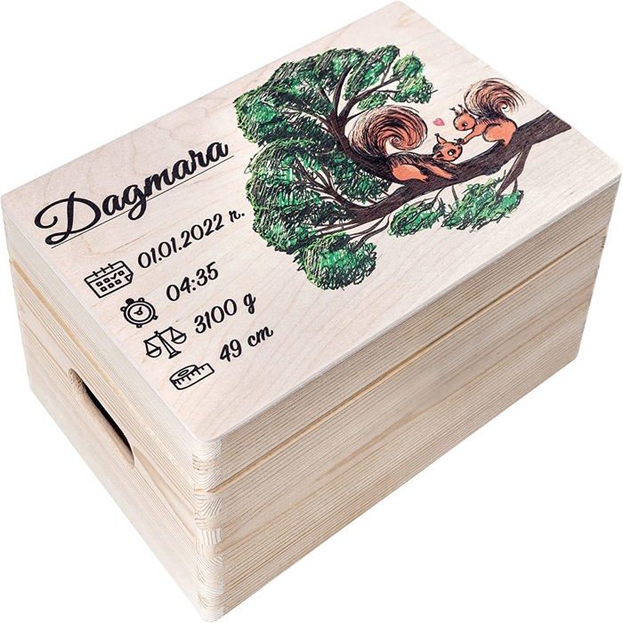 Creative Deco Boîte à Souvenirs Personnalisée en Bois Bébé | 40 x 30 x 14  cm (+/-1cm) | Naissance & Baptême | Cadeau Boîte à Jouets à Souvenirs avec