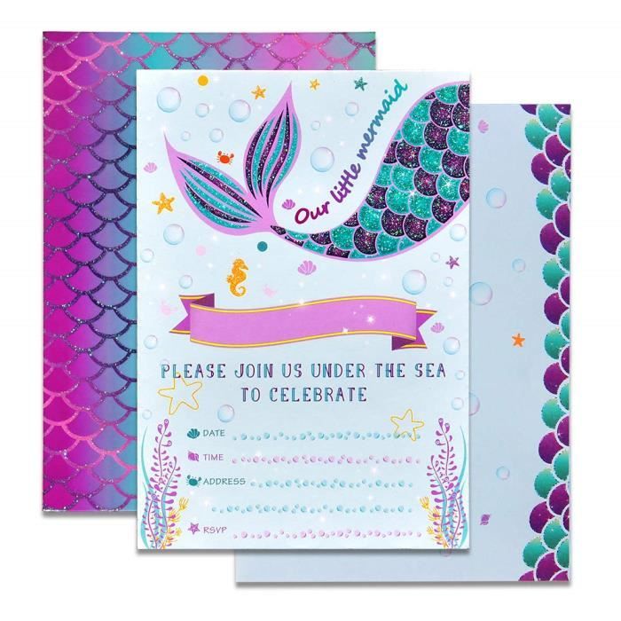 Wernnsai Invitations De Fete De Sirene Set Magique Briller Remplir Invitations De Sirene Avec Enveloppes Pour Les Filles Enf Achat Vente Faire Part Invitation Wernnsai Invitations De F Cdiscount