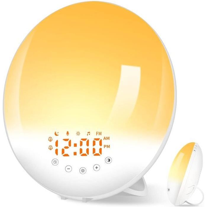 Eveil Lumière Radio Réveil Lumineux Simulateur D'Aube Et Crépuscule, Lampe De Chevet 2 Réveils
