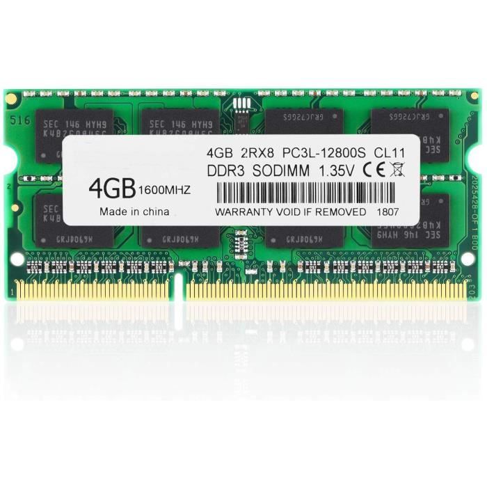 Barrette RAM SODIMM 4 Go DDR3L 1600 MHz PC3L-12800 - Pour Ordinateur Portable Asus X555L