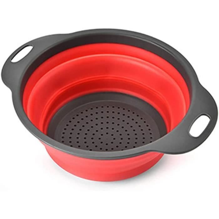 2 Pièces Passoires De Cuisine Pliables En Silicone - Rouge (Grand Et Petit)