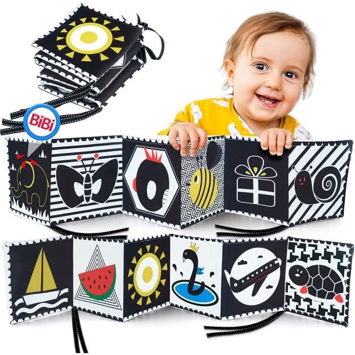 Jouet Sensoriel Bébé 0-18 Mois LEADSTAR - Miroir Pliable Noir Et Blanc Avec Livre D'Éveil