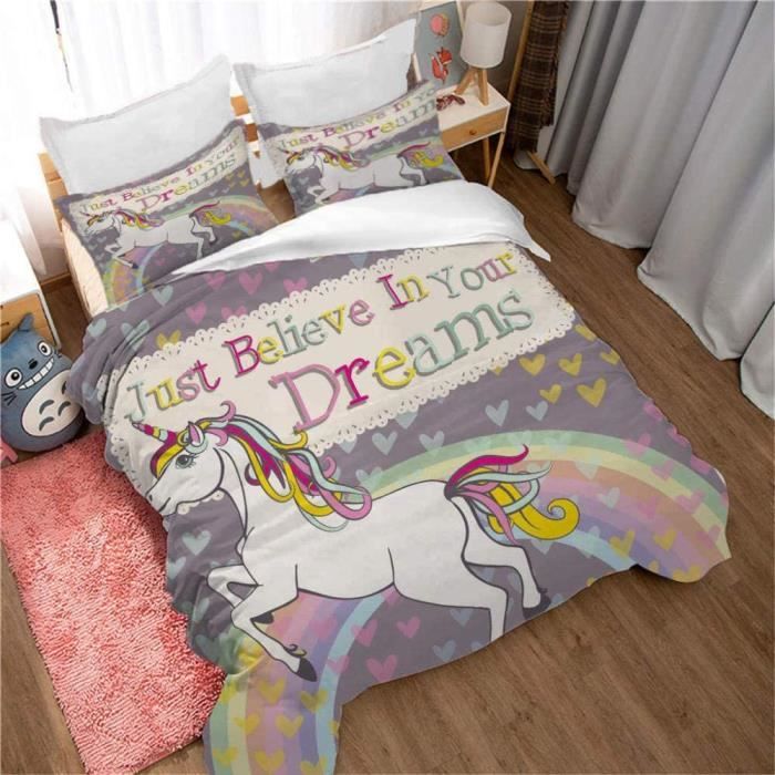 Parure de lit enfant coton imprimé arc-en-ciel 140x200cm Celeste