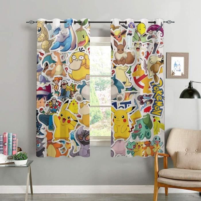 2 Panneaux Rideaux,Pokemon Anime Pikachu(303),salon,chambre,rideau,vie à la  maison,décoration(2 x 100 x 180cm) - Cdiscount Maison