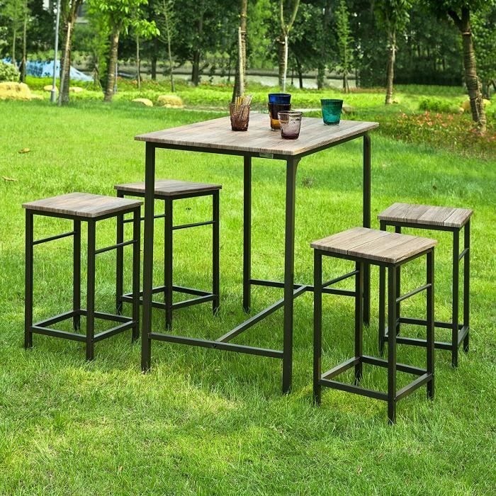 ygongmyl 5 pcs ensemble table bistrot et tabourets, 1 table + 4 chaises, pour cuisine salle à manger jardin - couleur chêne/ noir