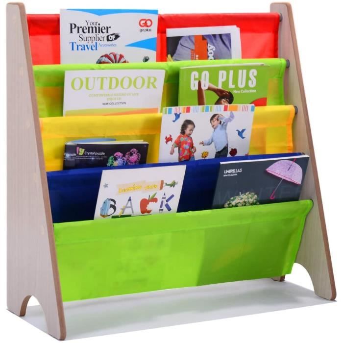Bibliothèque Enfant 3 Niveaux Forme Maison - Blanc - 88x34x108cm - 5 Compartiments - Avec Anti-basculement