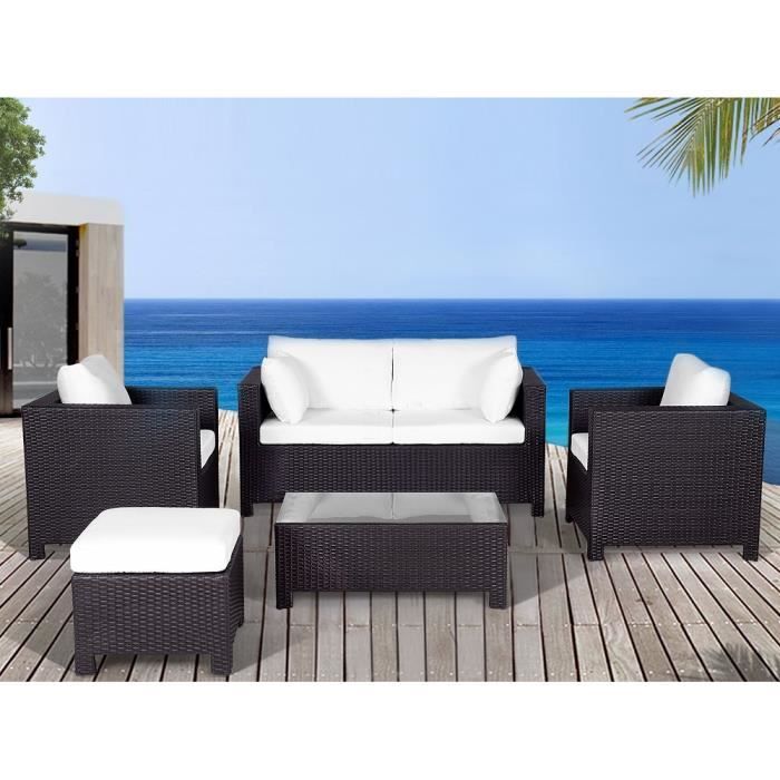 Salon De Jardin En Rotin Brun Coussins Beiges Milano Achat
