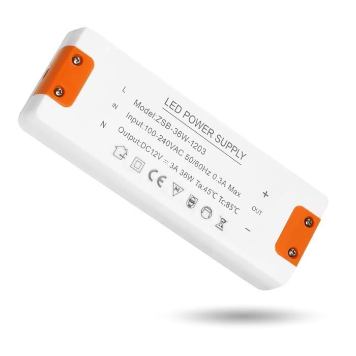 Transformateur LED Étanche IP67 36W 12V DC - Pour Luminaires Extérieurs Et Fontaines