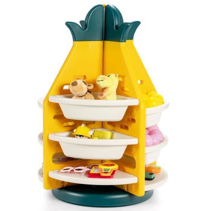 étagère de rangement pour enfant - dreamade - ananas jaune - 3 niveaux - 8 boîtes de stockage - rotative 360°