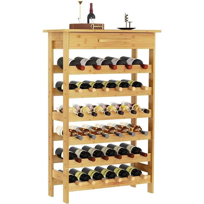 dripex casier à vin en bambou avec tiroir, porte bouteille à 6 niveaux pour 35 bouteilles, pour la cuisine, le bar, la cave à vin