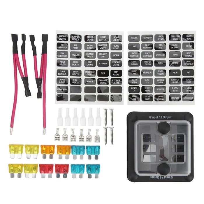 Boîte à Fusibles étanche 6 Voies ABOOFAN – Pour Voiture, Bateau, Camping-car, Avec Fusibles De Rechange (5A à 20A)