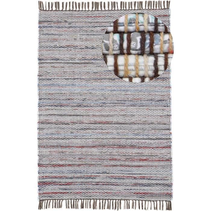 Tapis Kilim 120x170 Rectangle Fait Main En Coton Bleu Et Crème Motif