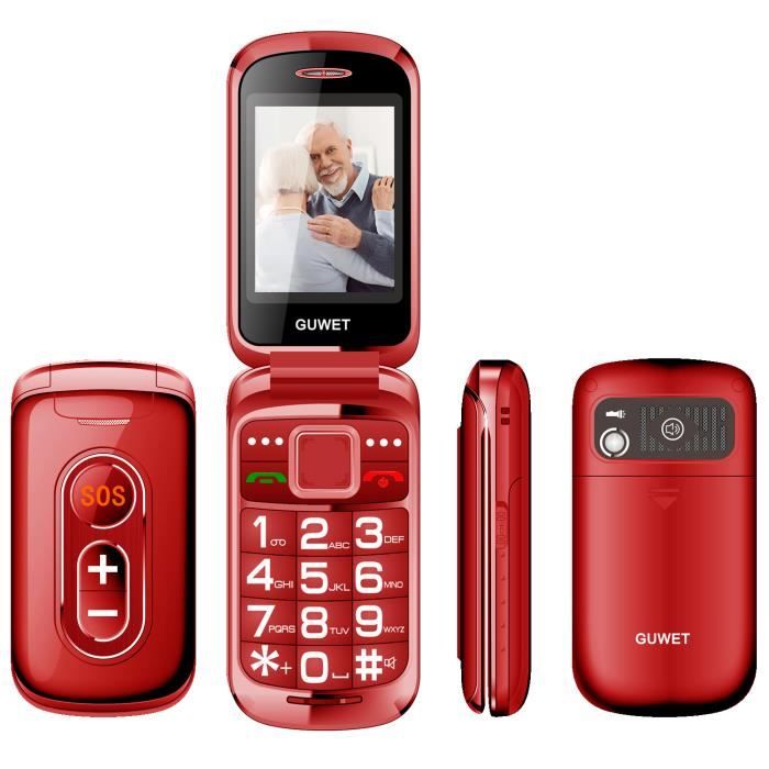 Guwet Téléphone Portable Senior débloqué avec Grandes Touches | Telephone  clapet Personnes âgées Touche d'Assistance | Écran Large de 2,4 Pouces 