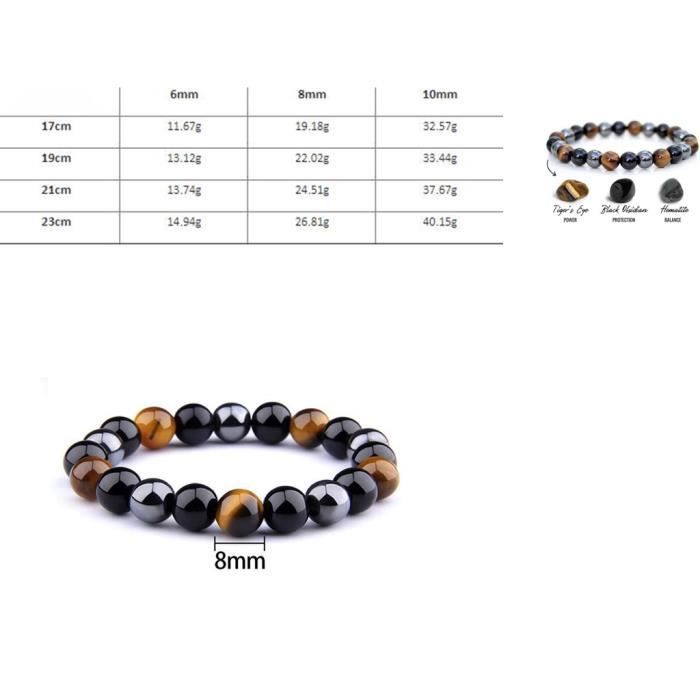 Bracelet 3 Protections en Oeil de Tigre, Hématite & Obsidienne Noire