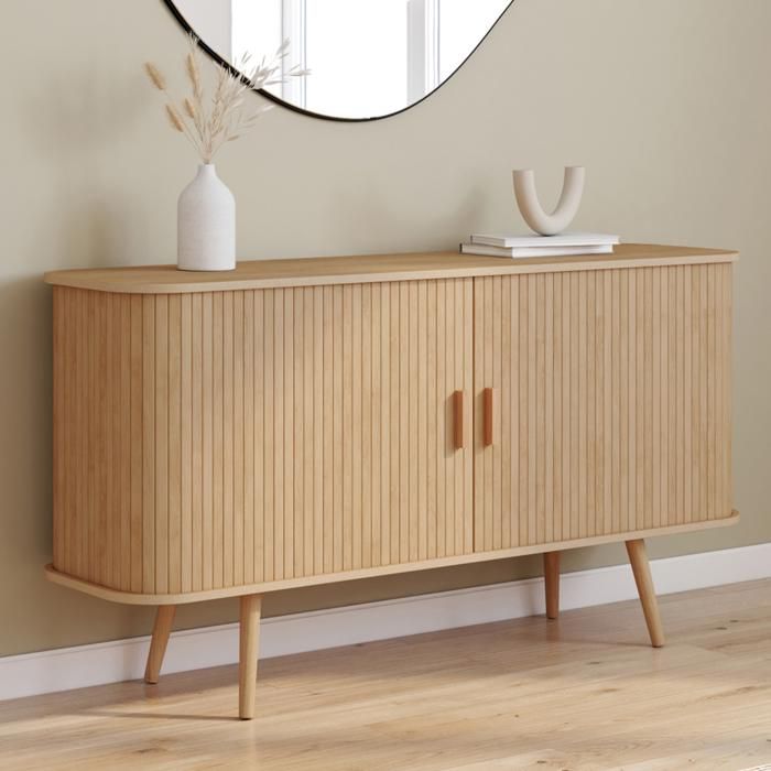 ID MARKET buffet 2 portes 140 cm Moderne bois effet chêne