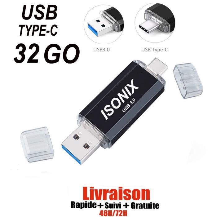 Clé USB 32Go 2.0 avec connecteur pour entrées USB, Type-C et Micro-USB OTG  3 en1