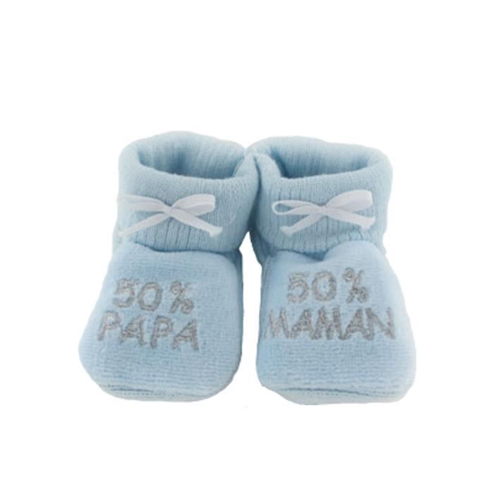 Chaussons bébé brodés 50%papa 50%maman Happy baby bleu/argent 0/3mois …