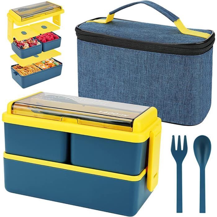 Lunch Box 1.4L,Lunch Box Isotherme avec 3 compartiments,Boîte à Conteneurs de Préparation de Repas pour Adultes étudiants-Bleu