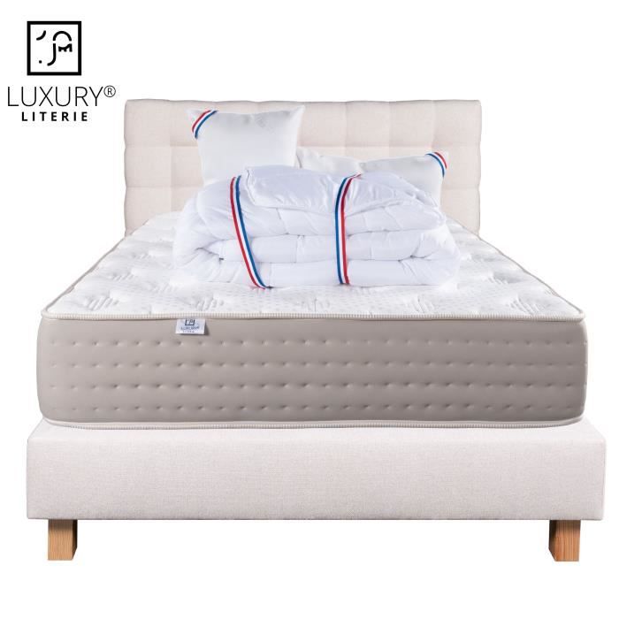 Matelas Ressort - LUXURY LITERIE - 140x190 cm - Enveloppant-Ferme - HR - Ressorts ensachés - Beige