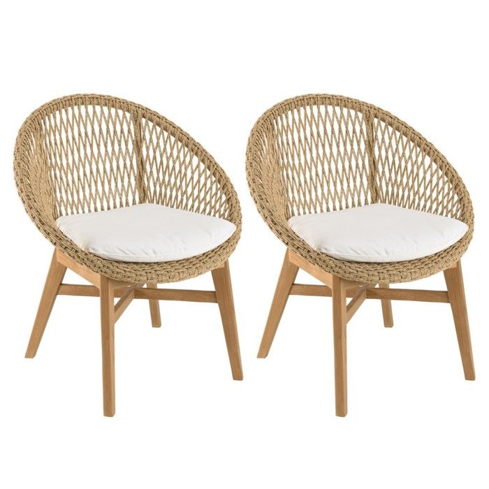 MACABANE VALERIA - Lot de 2 fauteuils jardin arrondi en bois teck rotin MACABANE VALERIA - Lot de 2 fauteuils jardin arrondi en bois teck rotin