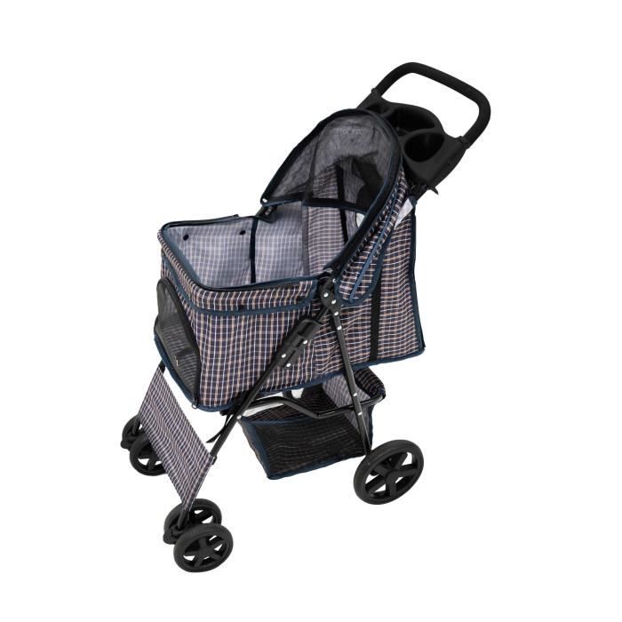 Meilleurs prix pour Poussette pour Animal de Compagnie - Tartan Bleu - Extérieur - Cadre en acier - Confort optimal - Jusqu'à 15 kg