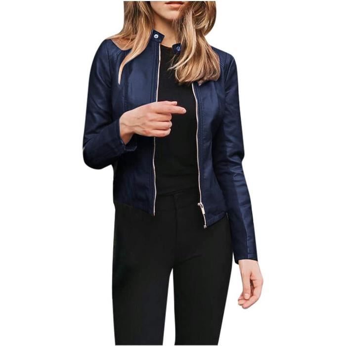 YYNUDA Veste Bomber Femme En Simili Cuir PU - Style Aviateur Moto, Zippée
