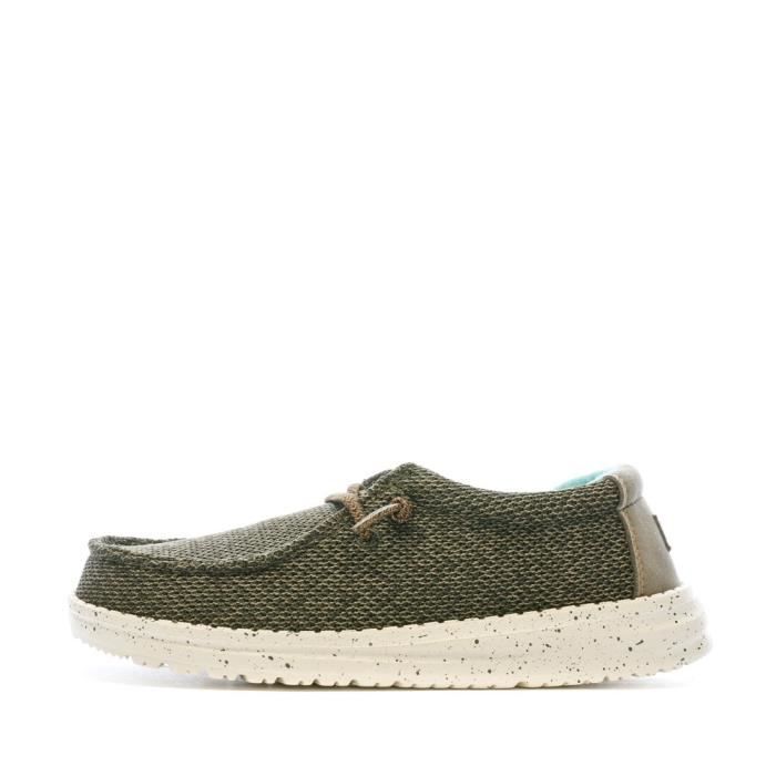 Chaussures basses Hey Dude Wally Youth - Kaki - Garçon - Textile - Plateforme de 3 cm