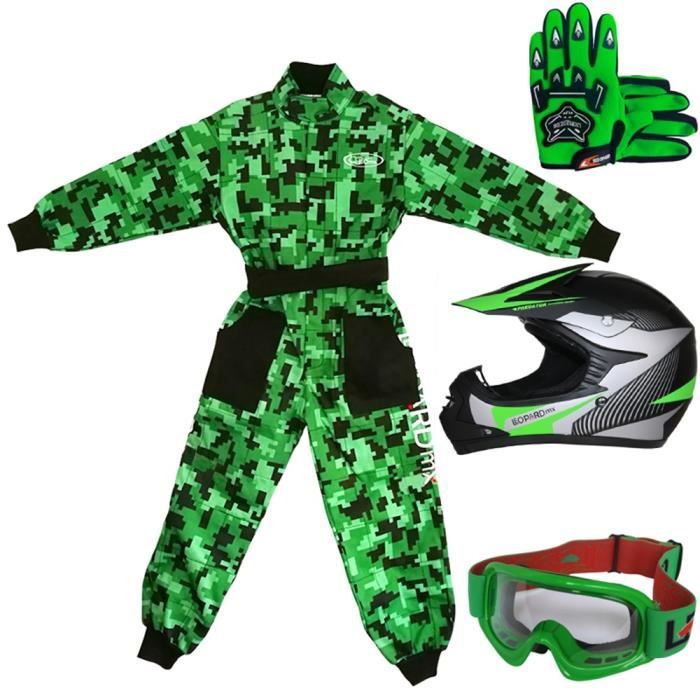 + Camo Traje de Motocross para Niños Guantes XXL M 6cm Leopard LEO-X19 Verde Casco de Motocross para Niños M 51-52cm 12-13 Años + Gafas