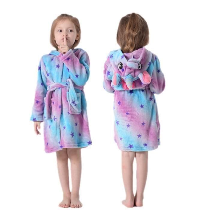 Dolamen Peignoir De Bain Enfant Capuche Stitch Molleton Kigurumi - Robe De Chambre Fille Garçon 130 (120-130 Cm)