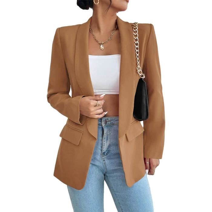 Blazer Femme élégant Col Revers, Manches 3/4 - Devant Ouvert, Pour Bureau, Rendez-vous, Occasions Chic