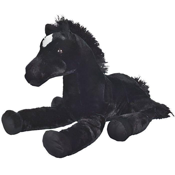 Grand Peluche : Cheval Noir Couche 61cm - Peluche Enfant - Doudou