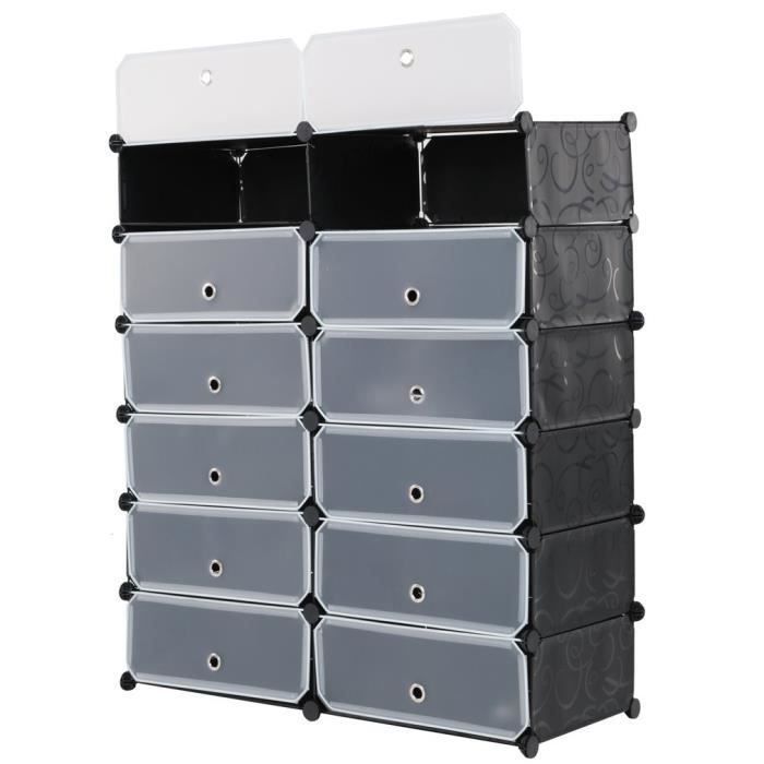 Meuble à chaussures en plastique Armoire 12 Cubes Etagère de rangement