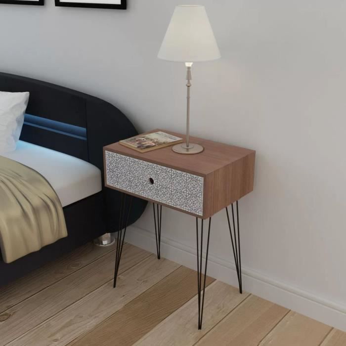 Table De Chevet Chevet Table De Nuit Haut Qualite Avec 1 Tiroir Rectangulaire Marron Achat Vente Chevet Table De Chevet Chevet Table Cdiscount