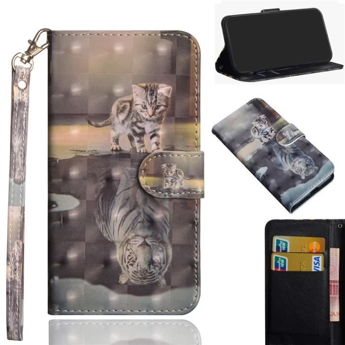 ??tui pour Xiaomi Redmi Note 9S Housse portefeuille Coque Silicone fonction support Chat Tigre 