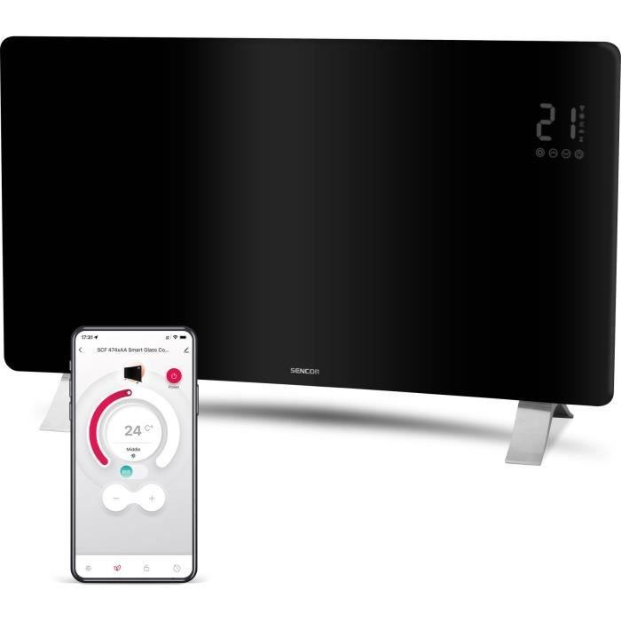 Radiateur intelligent Wi Fi en verre SENCOR SCF 4741BK 2 niveaux Thermostat