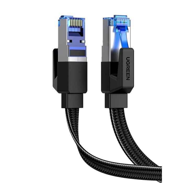 Câble Ethernet CAT8 2M - 40Gbps, 2000MHz, Blindé STP - Pour Gaming, Routeur, PC